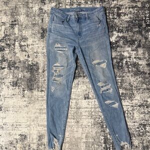 American Eagle Outfitters Women's Blue Ripped Skinny Jeans Size 12 Long